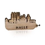 GRAVURZEILE Schlüsselanhänger Halle Skyline aus Nussbaum Holz - Souvenir & Geschenk für Stadtverliebte