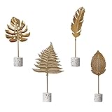 Takefuns 4 Stück moderne goldene Metallornamente, kreative Pflanzenfiguren, Nachahmung von Monstera-Blatt mit Basiskunst-Skulptur, Heim-, Hochzeits-, Schreibtisch-Dekoration