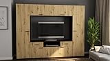 Meblast Pluton - geräumige, robuste Schrankwand, 240 cm, Zwei Pfosten mit Einlegeböden, Schrank mit nach Oben öffnenden Klappen, TV-Schrank mit Schubladen (Dunkel Sonoma/Eiche Artisan)