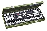 PROXXON Steckschlüsselsatz, Super-Kompaktsatz mit 3/8'-Umschaltratsche, 65-teiliges Werkzeug-Set mit Stahlkasten, 23112