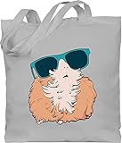 Shirtracer Tiere Meerschweinchen Hase & Co. - Meerschweinchen mit Sonnenbrille - Unisize - Hellgrau - jutebeutel mit motiv - WM101 - Stoffbeutel aus Baumwolle Jutebeutel lange Henkel