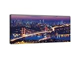 wandmotiv24 Leinwandbild Panorama Nr. 309 Istanbul bei Nacht 100x40cm, Keilrahmenbild, Bild auf Leinwand, Nacht Skyline Türkei