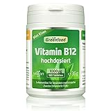 Greenfood Vitamin B12, 1.000 µg, plus Eisen, 180 Tabletten, vegan - Zum Diätmanagement bei Erschöpfungs- und Müdigkeitszuständen aufgrund von Vitamin B 12-Mangel