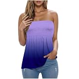 Damen-Träger-Top, Sommer, trendig, trägerlos, lässiges Tank-Top, Farbverlauf, bedruckt, plissiert, T-Shirt, trägerloser BH, Weste, Top, Y2K, Ausgehen, niedliches T-Shirt, gerüschtes Bandeau-Shirt,
