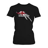 Fashionalarm Damen T-Shirt - Brush Flagge England | Fan Shirt Trikot Fußball Weltmeisterschaft WM Fahne Weltmeister Fußballfan Fanartikel 2018, Farbe:schwarz;Größe:3XL