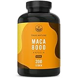 Maca 8000 Gold - 200 vegane Kapseln - enthält Eisen (trägt zur Verringerung von Müdigkeit bei) - Hochdosiert: 24.000mg PRO Tagesdosis - Premium Maca Wurzel Extrakt - Deutsche Produktion - TRUE NATURE®