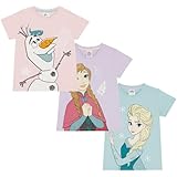 Disney Die Eiskönigin - ELSA, Anna, Olaf - Dreierpack 100% Baumwolle T-Shirts für Mädchen - 4-5 Jahre: 110