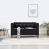 Sofa 2-Sitzer mit Armlehnen Holzrahmen Kunstlederpolsterung Polstersofa schwarz 124 x 68 x 70 cm