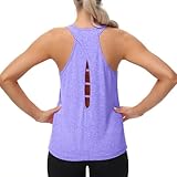 BETTERCHIC Damen-Tank-Top, offener Rücken, Workout-Top, Racerback-Tank-Top, lockeres athletisches Oberteil, ärmellos, Fitnessstudio, Laufen, Violett,