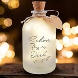 GOMETY LED Flaschenlicht mit Spruch - Schön, dass es Dich gibt, Dekoflaschen mit Korken Beleuchtete Flasche, Leuchtflasche Personalisiert Geschenk Dekoflasche für Geburtstag Hochzeit W