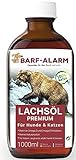 barf-alarm Premium Lachsöl für Hunde 1 Liter mit Omega 3 und Omega 6 Fettsäuren – Fischöl für den Hund & Katze – Barf Lachs für Welpen Adulte Senioren, Katzen & Sporthunde