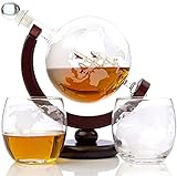 GPWDSN Whisky Globe Decanter Set Geätzte Weltkugel-Dekanter für Rotwein, Likör, mit 2 Gläsern, Zubehör für die Hausbar