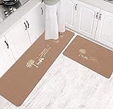 Teppiche Küche Matten Anti-Skid-Öl-Proof Haushalt Lange Fußmatten Badezimmer-saugfähige Matten-Tür-Eingang Fußmatte,Braun,50X80+50X120cm