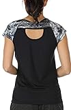 icyzone Damen Sport T-Shirt Kurzarm Laufshirt Rückenfrei Fitness Oberteile Gym Yoga Top (S, Storm/Black)