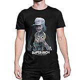 Premium Statement Herren T-Shirt Super Rich Tshirt Kurzarm Hiphop Oberteil für Männer Vintage aus Baumwolle Regular Fit Schwarz Weiß S-XXXXXL (Schwarz, XXXXL)
