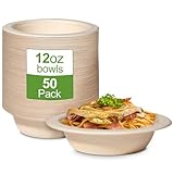 GREENESAGE 50 Stück Einweg Suppenschalen Suppenteller Schalen 350ML aus Zuckerrohr Einweggeschirr Einmal Salatschale Braun Einwegsuppenschale Bio Rund Einmal Supp