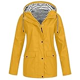 Damen Outdoor Winddicht Outwear Solid Plus Size Wasserdicht Parka Kapuzenjacke mit Taschen Oversized Regenmäntel Windbreaker, gelb, 42