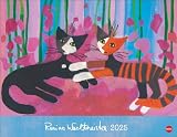 Rosina Wachtmeister Posterkalender 2025: Hochwertig gestalteter Wandkalender mit Gold- und Silberfolienprägung. Katzenmotive in einem Posterkalender als dekorativer Blickfang