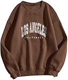 Onsoyours Damen Los Angeles Sweatshirt Langarmshirt Rundhals Damen Ohne Kapuze Teenager Mädchen Vintage Pullov Oberteile Top Braun XS