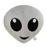 Emoji Alien Face Emoticon Kissen, gefüllt, weiches Plüschkissen, offizielles Zertifiziert, EvZ 31 cm, Grau