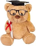 Brubaker Teddy Plüschbär mit Brille, Diplom und Doktorhut - Kuscheltier für den Abschluss, Abitur oder Studium - 25 cm - Plüschtier - Hellbraun