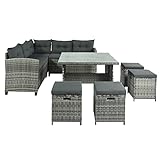 MRLION 21-Piece Polyrattan Lounge XXL Garden Set Side Table Corner Sofa Patio,Gray + Rattan