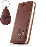 SURAZO Handy Hülle Für Apple iPhone 6 Plus / 6s Plus - Eule - RFID Smart Magnet Nubuk Nussbraun - Glattleder Premium - Vintage Wallet C