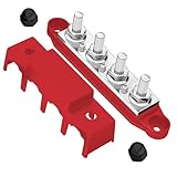 12V-48V DC Sammelschiene,250A Sammelschienen Verteilerblock, 4 x M8 Klemmen, Sammelschiene mit Schutzabdeckung, für Auto, Wohnmobil, Marine, Yacht (rot)