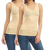 2 Figurformende Hemden Shapewear Form-Top Damen Unterhemd Slim-Shirt Mieder 13 (40-42, Beige/Beige)