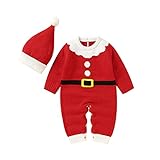 Forthcan Baby Weihnachten Gestrickte Overall Outfit Pullover Strampler Winter Onesies Wärmer Outfits mit Hut für Neugeborene Mädchen Junge (Rot, 6-12 Monate)
