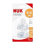 NUK First Choice+ Anti-Colic-Trinksauger Silikon, kiefergerechte NUK Form, Größe 1 (0-6 Monate) S für Tee, 2 Stück (1er Pack)