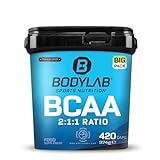 Bodylab24 BIG PACK BCAA 420 Kapseln, 1200mg BCAA im Verhältnis 2:1:1 je Portion, enthält L-Leucin, L-Isoleucin und L-Valin, einfach in der Dosierung durch praktische Kap