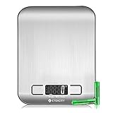ETEKCITY Küchenwaage, digital 5KG mit großem LCD-Display,Digitalwaage, Briefwaage mit Großer Edelstahl Wiegefläche, Flüssigkeitsmessung, hohe Präzision auf bis zu 1g, Tara-Funktion, Silb