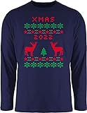 Geschenk mit Namen personalisiert by Shirtracer Weihnachten Geschenke Christmas - Xmas 2022 Pixel Bild - L - Navy Blau - BCTU005 - Herren Langarmshirt