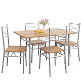 Casaria 5 TLG Sitzgruppe Paul Esstisch mit 4 Stühlen Buche für Esszimmer Küche Essgruppe Küchentisch Tisch Stuhl Set