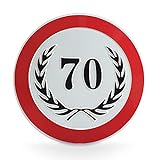 signodoo® 70-jähriges Geburtstags- oder Jubiläumsschild mit schwarzem Lorbeerkranz | Aluminium, geprägt | Größe: Ø 20,0 cm | Geburtstagsgeschenke
