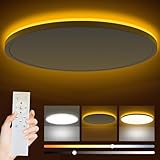 Bowfar LED Deckenleuchte Flach, 36W 4200LM Deckenlampe mit Fernbedienung Dimmbar 3000K-6500K, 1800K Nachtlicht Amber, Badezimmer Lampe für Wohnzimmer Küche Kinderzimmer Flur Schlafzimmer Ø39cm, R