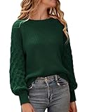 Zeagoo Pullover Damen Strick 2024 Schicke Winterpullover Laternenärmel Bequem Herbst Pullover Grobstrick Lässig Oberteil Tops XXL