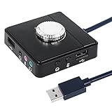 CERRXIAN USB-Lautstärkeregler, USB-Hub mit Audio-Adapter, Ein-Knopf-Stummschaltung, Multimedia-Knopf, mit 3,5-mm-Kopfhörer-Mikrofonanschluss + Dual-USB-2.0-Anschlüsse + Typ-C-Versorgungsanschluss