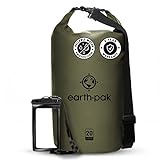 Earth Pak – Wasserdichter Packsack mit Schultergurt und wasserfester Handyhülle – Ideale Rolltop Tasche beim Kajak Fahren, Wandern, Camping, Angeln, Bootfahren und Rafting (Grün, 10L)