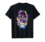 Damen Blumen Vintage Totenkopf Retro Schädel T-Shirt