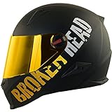 Broken Head BeProud Motorradhelm Gold - Schlanker Integralhelm Mit Goldenem Zusatz-Visier - Matt-Schwarz - Größe M (57-58 cm)