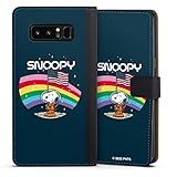 DeinDesign Klapphülle kompatibel mit Samsung Galaxy Note 8 Duos Handyhülle aus Kunst Leder schwarz Flip Case Snoopy Regenbogen Peanuts