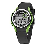 SINAR Jungen-Armbanduhr Jugenduhr Sportuhr Outdoor Digital Quarz 10 bar mit Silikonband und Licht Schwarz Grün XE-64-3
