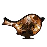 LIBOOI 3D-Holz-Kreative Waldtier-Dekoration, Holzvogel-Schreibtisch-Ornament mit Licht, mehrlagig, 3D-geschnitzt, Handwerk, Waldtier-Dekoration für Zuhause, Tisch