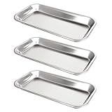 3 Instrumententablett Klein Tablett aus Edelstahl Rechteckig Laborschalen Labortablett Nützliches Werkzeug für Labor Servierplatten (22.5x12x1,6cm)