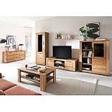 Wohnwand Wohnmöbel Set Eiche teilmassiv 6-teilig, 1 Vitrine, 1 Wandboard, 1 Lowboard, 1 Highboard, 1 Couchtisch, 1 Sideb