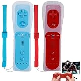 2 Stück Wii Controller, Wireless Remote Gamepad Controller Kompatibel mit Nintendo Wii und Wii U Konsole Wii Controller mit Silikongehäuse und Handgelenksgurt (Rot+Blau)