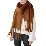 Musselin Schal Damen Rost Damen-Winter-verdickter -Warmschal, einfarbig, großer Zopfschal Haarfarbentferner Tücher (Brown, One Size)