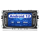 AWESAFE Android Autoradio für Ford Focus Mondeo S-Max C-Max Galaxy, Android 12 Radio mit Navi Carplay Android Auto unterstützt Lenkrad Bedienung Bluetooth Mirrorlink FM RDS - Schwarz
